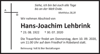 Traueranzeige von Hans-Joachim Lehbrink  von Magdeburger Volksstimme