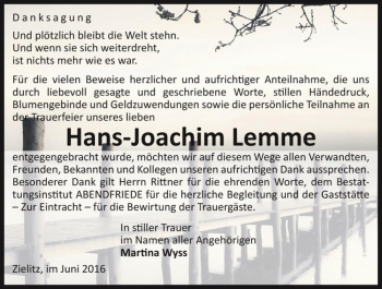 Traueranzeige von Hans-Joachim Lemme  von Magdeburger Volksstimme
