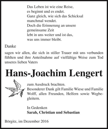 Traueranzeige von Hans-Joachim Lengert  von Magdeburger Volksstimme