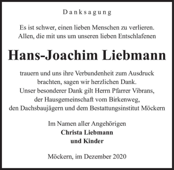 Traueranzeige von Hans-Joachim Liebmann  von Magdeburger Volksstimme