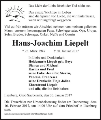 Traueranzeige von Hans-Joachim Liepelt  von Magdeburger Volksstimme