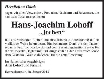 Traueranzeige von Hans-Joachim Lohoff  