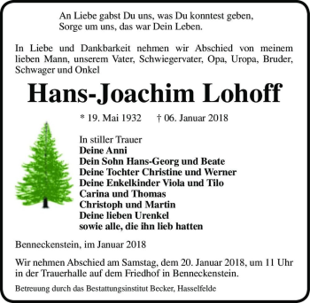 Traueranzeige von Hans-Joachim Lohoff  von Magdeburger Volksstimme