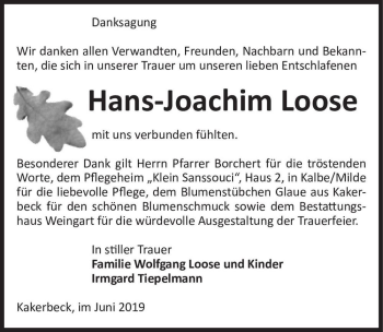 Traueranzeige von Hans-Joachim Loose  von Magdeburger Volksstimme