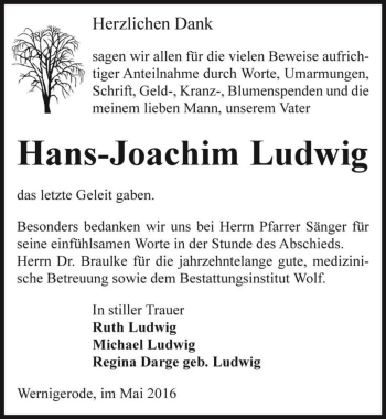 Traueranzeige von Hans-Joachim Ludwig  von Magdeburger Volksstimme