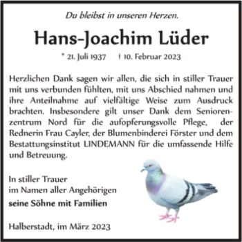 Traueranzeige von Hans-Joachim Lüder  von Magdeburger Volksstimme