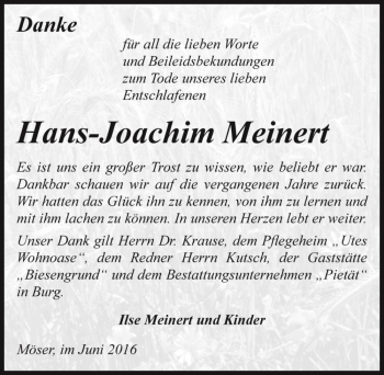 Traueranzeige von Hans-Joachim Meinert  von Magdeburger Volksstimme
