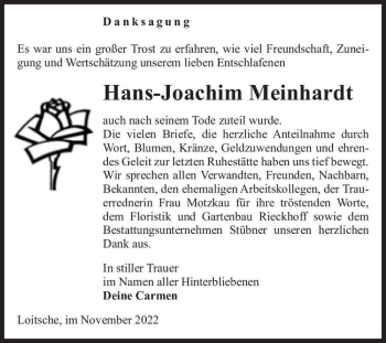 Traueranzeige von Hans-Joachim Meinhardt  von Magdeburger Volksstimme