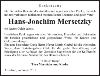 Traueranzeige von Hans-Joachim Mersetzky  von Magdeburger Volksstimme