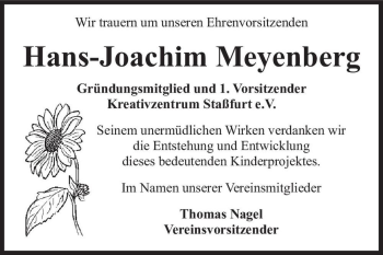Traueranzeige von Hans-Joachim Meyenberg  von Magdeburger Volksstimme