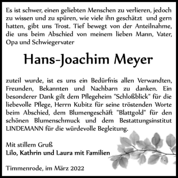 Traueranzeige von Hans-Joachim Meyer  von Magdeburger Volksstimme