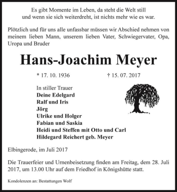 Traueranzeige von Hans-Joachim Meyer  von Magdeburger Volksstimme