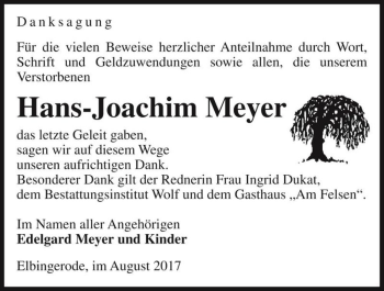 Traueranzeige von Hans-Joachim Meyer  von Magdeburger Volksstimme