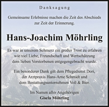 Traueranzeige von Hans-Joachim Möhrling  von Magdeburger Volksstimme