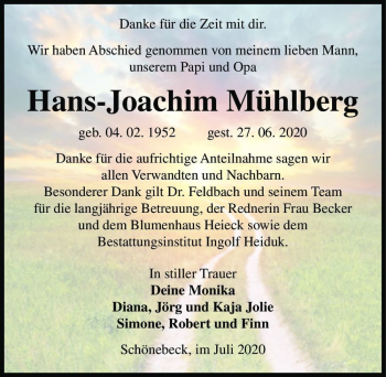 Traueranzeige von Hans-Joachim Mühlberg  von Magdeburger Volksstimme