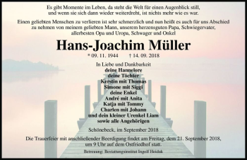 Traueranzeige von Hans-Joachim Müller  von Magdeburger Volksstimme