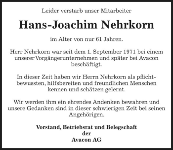 Traueranzeige von Hans-Joachim Nehrkorn  von Magdeburger Volksstimme