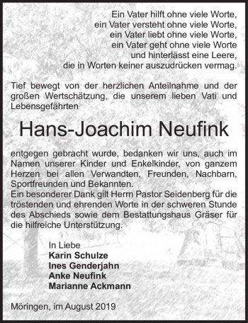 Traueranzeige von Hans-Joachim Neufink  von Magdeburger Volksstimme