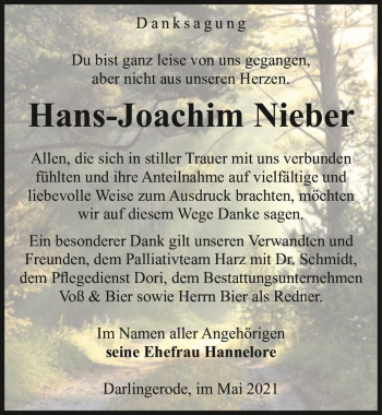 Traueranzeige von Hans-Joachim Nieber  von Magdeburger Volksstimme