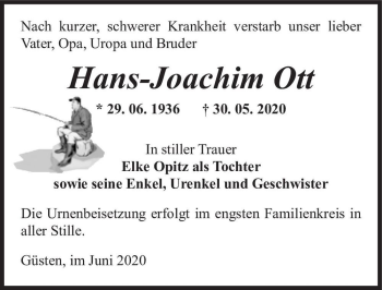 Traueranzeige von Hans-Joachim Ott  von Magdeburger Volksstimme