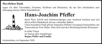 Traueranzeige von Hans-Joachim Peffer  von Magdeburger Volksstimme