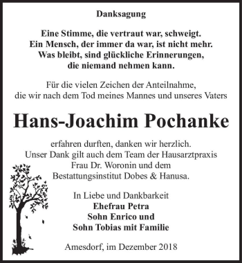 Traueranzeige von Hans-Joachim Pochanke  von Magdeburger Volksstimme