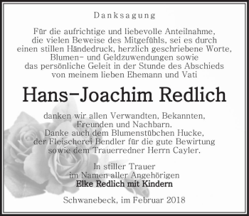 Traueranzeige von Hans-Joachim Redlich  von Magdeburger Volksstimme
