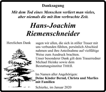 Traueranzeige von Hans-Joachim Riemenschneider  von Magdeburger Volksstimme
