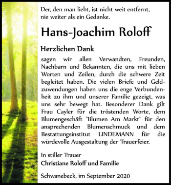 Traueranzeige von Hans-Joachim Roloff  von Magdeburger Volksstimme
