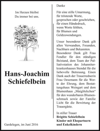 Traueranzeige von Hans-Joachim Schiefelbein  von Magdeburger Volksstimme