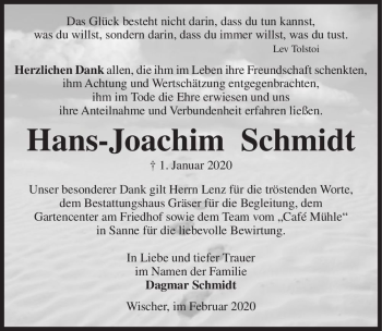 Traueranzeige von Hans-Joachim Schmidt  von Magdeburger Volksstimme