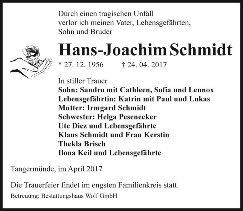 Traueranzeige für Hans-Joachim Schmidt  vom 06.05.2017 aus Magdeburger Volksstimme