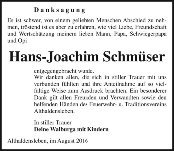 Traueranzeige von Hans-Joachim Schmüser  von Magdeburger Volksstimme
