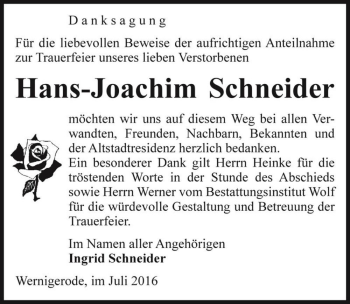 Traueranzeige von Hans-Joachim Schneider  von Magdeburger Volksstimme