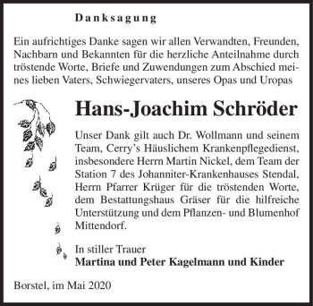 Traueranzeige von Hans-Joachim Schröder  von Magdeburger Volksstimme
