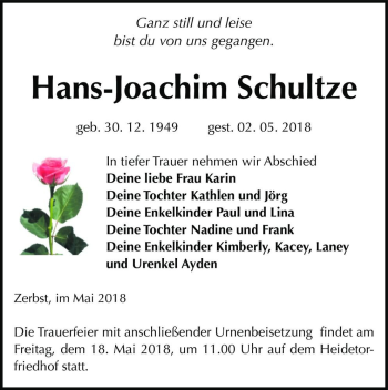 Traueranzeige von Hans-Joachim Schultze  von Magdeburger Volksstimme