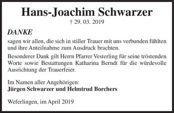 Traueranzeige von Hans-Joachim Schwarzer  von Magdeburger Volksstimme