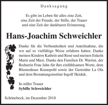 Traueranzeige von Hans-Joachim Schweichler  von Magdeburger Volksstimme