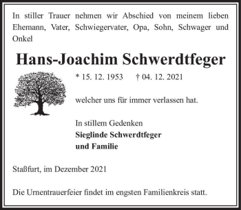 Traueranzeige von Hans-Joachim Schwerdtfeger  von Magdeburger Volksstimme