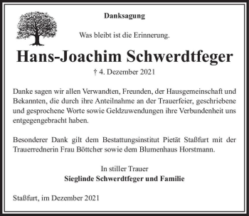 Traueranzeige von Hans-Joachim Schwerdtfeger  von Magdeburger Volksstimme
