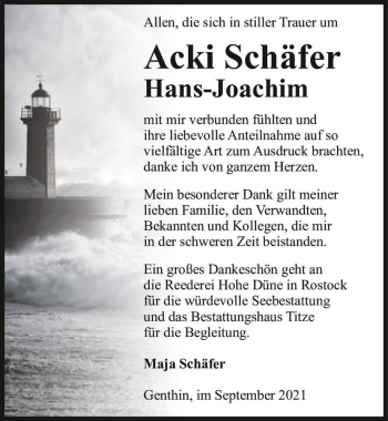 Traueranzeige von Hans-Joachim Schäfer (Acki)  von Magdeburger Volksstimme
