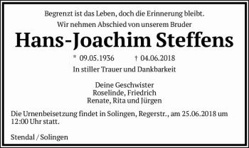 Traueranzeige von Hans-Joachim Steffens  von Magdeburger Volksstimme
