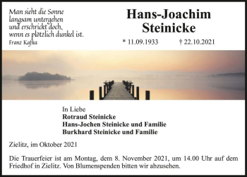Traueranzeige von Hans-Joachim Steinicke  von Magdeburger Volksstimme
