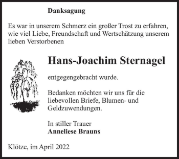 Traueranzeige von Hans-Joachim Sternagel  von Magdeburger Volksstimme