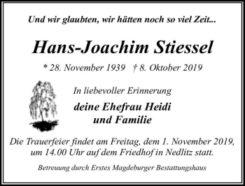 Traueranzeige von Hans-Joachim Stiessel  von Magdeburger Volksstimme