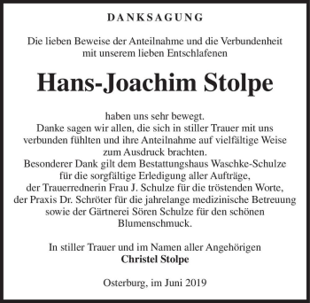 Traueranzeige von Hans-Joachim Stolpe  von Magdeburger Volksstimme