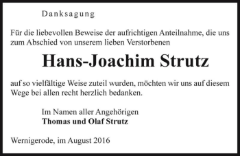 Traueranzeige von Hans-Joachim Strutz  von Magdeburger Volksstimme