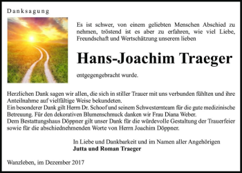 Traueranzeige von Hans-Joachim Traeger  von Magdeburger Volksstimme