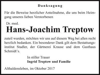 Traueranzeige von Hans-Joachim Treptow  von Magdeburger Volksstimme