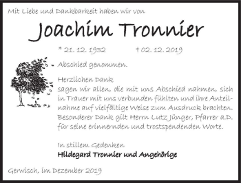 Traueranzeige von Hans-Joachim Tronnier  von Magdeburger Volksstimme